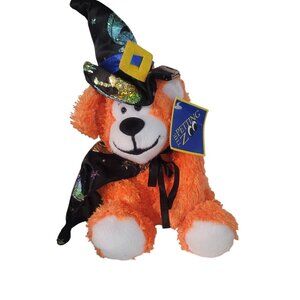 The Petting Zoo Teddy Bear Halloween Wizard Cape Hat Orange Black Plush Vintage